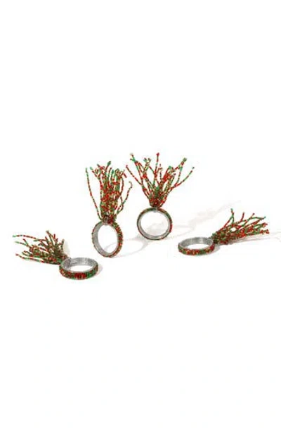 Tiramisu Holly Berry Fireworks Set Of 4 Napkin Rings In Multi