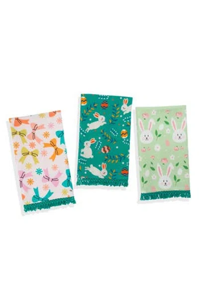 Tiramisu Hoppy Spring Bunny Set Of 3 Cotton Kitchen Towels In Green