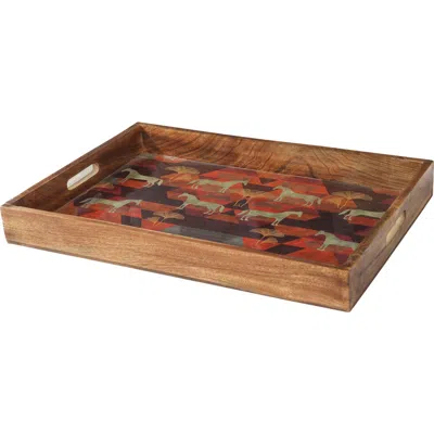 Tiramisu Horse Print 3-piece Wooden Tray Set In Brown