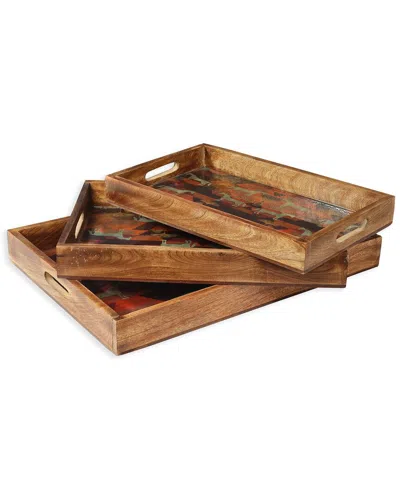 Tiramisu Horse Resin/wood Decorative Trays (set Of 3) In Red