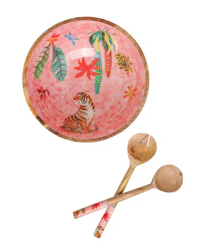 Tiramisu Jungle Blush Tiger Mango Wood Salad Bowl Set In Multi