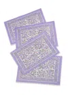 Tiramisu Lavender Blossom Block Print Cotton Table Runner In Purple
