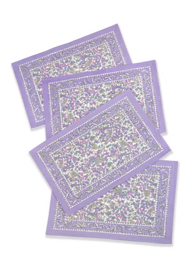 Tiramisu Lavender Blossom Block Print Cotton Placemats