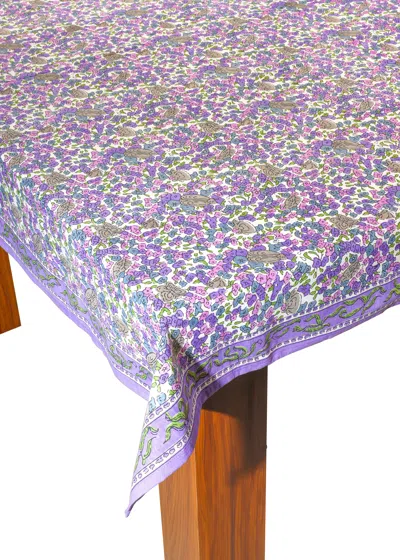 Tiramisu Lavender Blossom Block Print Cotton Tablecloth