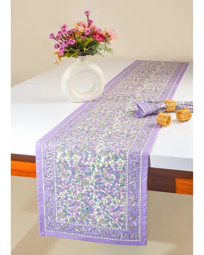 Tiramisu Lavender Blossom Block Print Table Runner In Purple