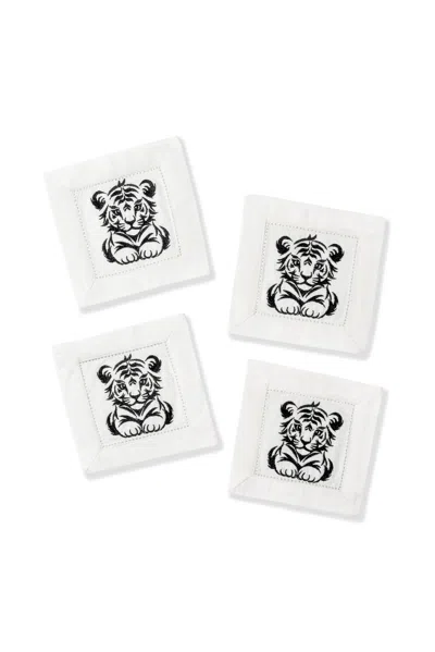 Tiramisu Set Of 4 Little Tiger Linen Cocktail Napkins In White