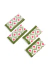 Tiramisu Set Of 4 Lotus Garden Block Print Napkins In Green