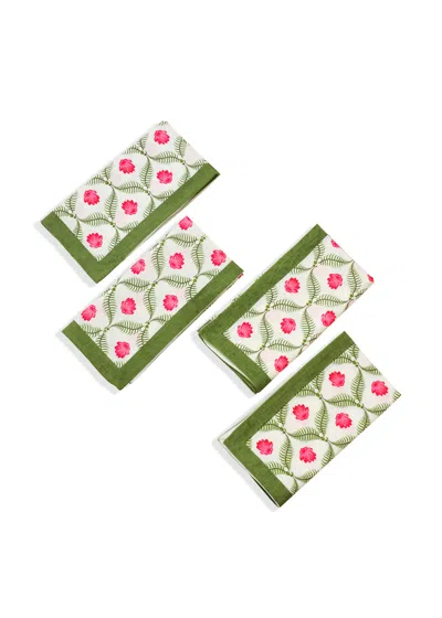 Tiramisu Lotus Garden Block Print Cotton Napkins