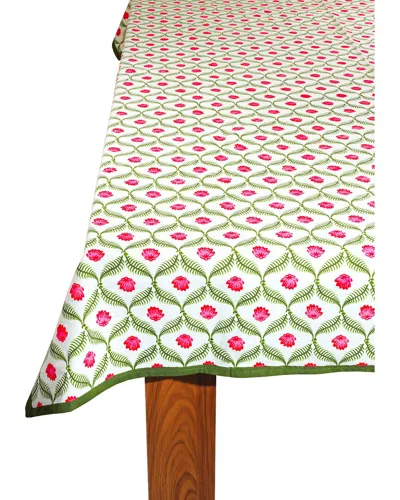Tiramisu Lotus Garden Block Print Cotton Tablecloth In Multi