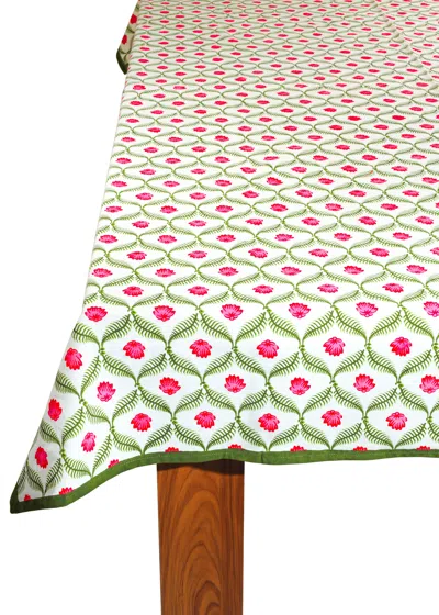 Tiramisu Lotus Garden Block Print Cotton Tablecloth
