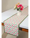 Tiramisu Lotus Garden Block Print Table Runner In Green