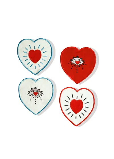 Tiramisu Set Of 4 Modern Mystical Heart Cocktail Napkins In Multi