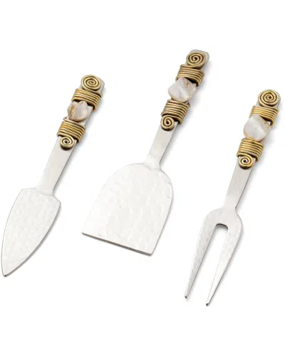 Tiramisu Mother Of Pearl & Steel Cheese Tools In Silver