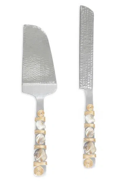 Tiramisu Mother-of-pearl Embellished 2-piece Cake Serving Set In Gold