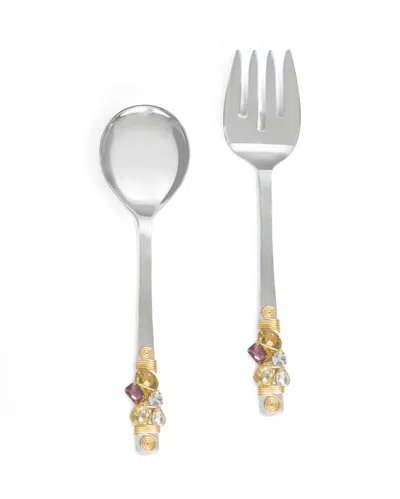 Tiramisu Multi Crystals Salad Server Set In Silver