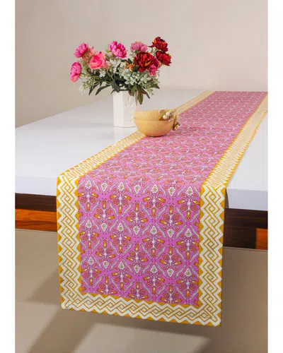 Tiramisu Orchid Luxe Block Print Table Runner In Yellow
