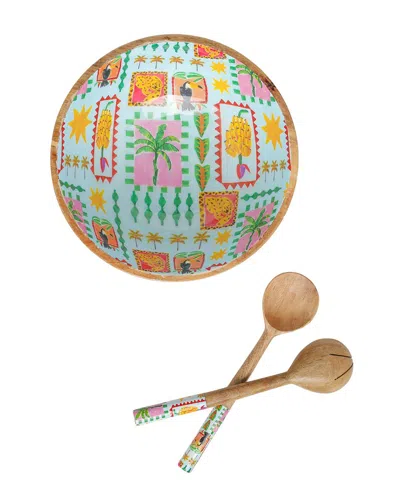 Tiramisu Palm Springs Mango Wood Salad Bowl With Servers In Multi
