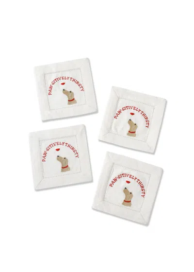 Tiramisu Set Of 4 Paw-sitively Thirsty Dog Cocktail Napkins In White