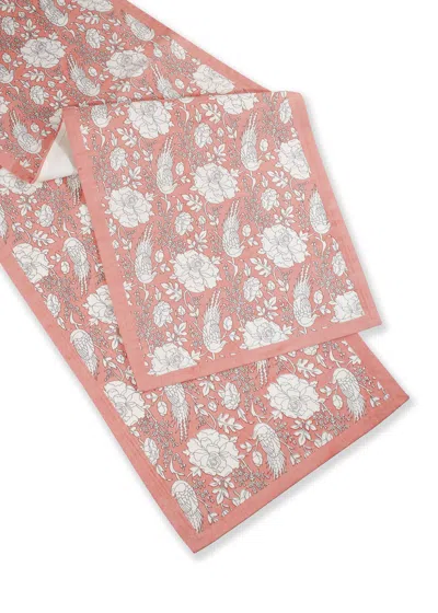 Tiramisu Peach Blossom Block Print Cotton Table Runner