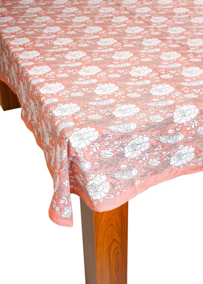 Tiramisu Peach Blossom Block Print Cotton Tablecloth