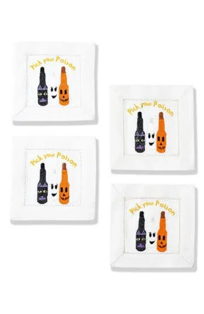 Tiramisu Pick Your Poison Embroidered Linen Cocktail Napkins In White
