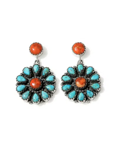 Tiramisu Plated 11.14 Ct. Tw. Orange Mohave Turquoise, Blue Mohave Turquoise Stud Earrings In Multi