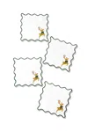 Tiramisu Prancing Reindeer Embroidered Cocktail Napkins - Set Of 4 In Multi