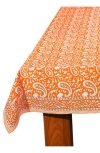 Tiramisu Tangerine Twirl Block Print Cotton Tablecloth In Orange