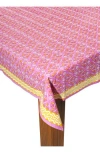 Tiramisu Orchid Luxe Block Print Cotton Tablecloth In Yellow/pink