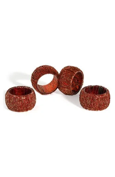 Tiramisu Radiant Beaded Set Of 4 Napkin Rings In Red