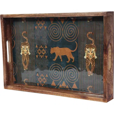 Tiramisu Rectangular Resin & Wood Decorative Tray Set In Brown