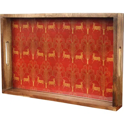 Tiramisu Rectangular Resin & Wood Decorative Tray Set In Red