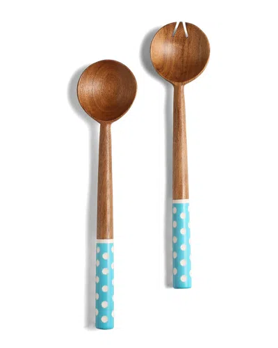 Tiramisu Resin & Wood Salad Set In Turquoise