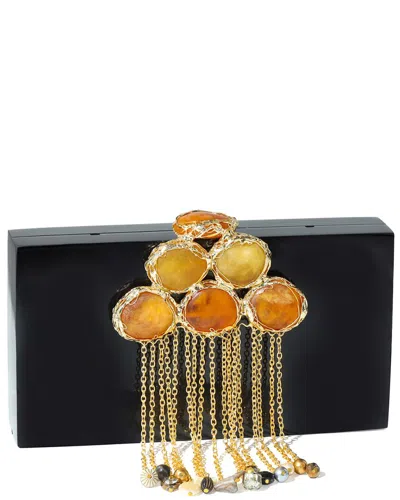 Tiramisu Resin Jewel Tassel Minaudiere In Black