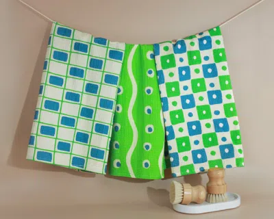 Tiramisu Retro Geometric Kitchen Towel Set In Green