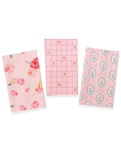 Tiramisu Rosy Whimsy Cotton Kitchen Towel Set In Multi
