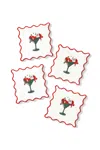 Tiramisu Santa Sips Embroidered Cocktail Napkins - Set Of 4 In Multi