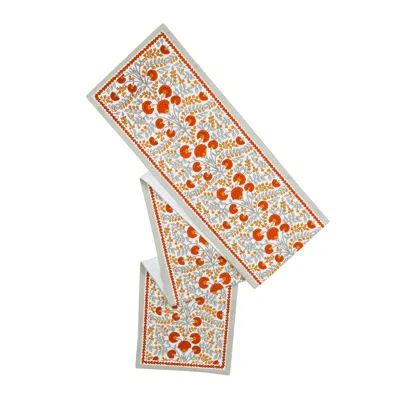 TIRAMISU SCARLET & SLATE: FLORAL BLOCK PRINT COTTON TABLE RUNNER