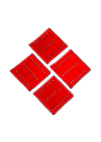 Tiramisu Scarlet Lace-edge Cocktail Napkins