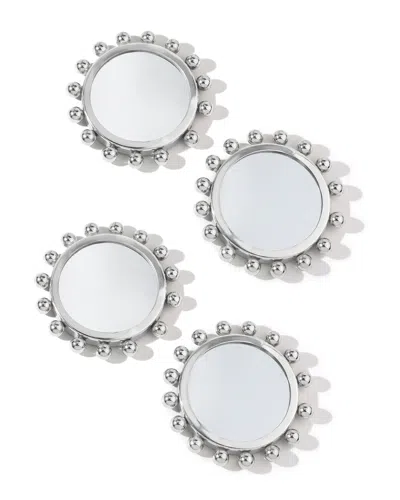 Tiramisu Set Of 4 Astra Beaded Chrome Mirror Coasters In Silver
