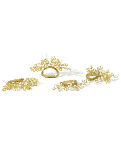 Tiramisu Set Of 4 Aurelia Floral Beaded Napkin Rings In Gold