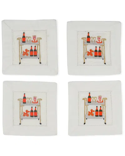 Tiramisu Set Of 4 Bar Cart Bliss Cocktails Embroidered Napkins In Red