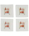 Tiramisu Set Of 4 Bar Cart Bliss Cocktails Embroidered Napkins In Red