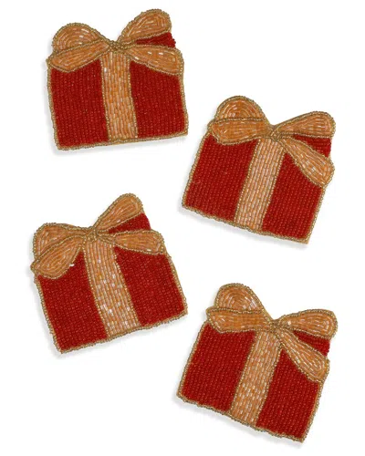 TIRAMISU TIRAMISU SET OF 4 BEADED CHRISTMAS GIFT BOX COASTERS