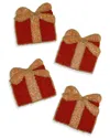 Tiramisu Set Of 4 Beaded Christmas Gift Box Coasters In Red