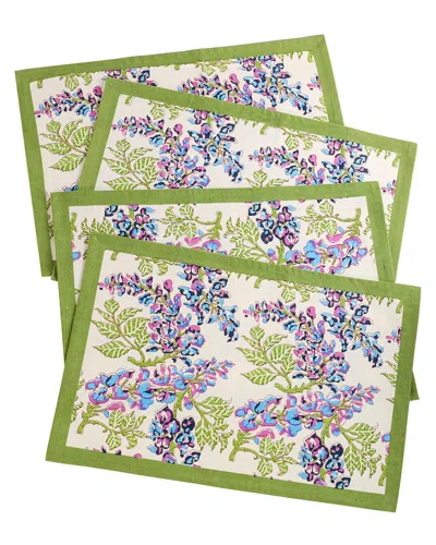 Tiramisu Set Of 4 Bluebell Symphony Block Print Placemats In Green