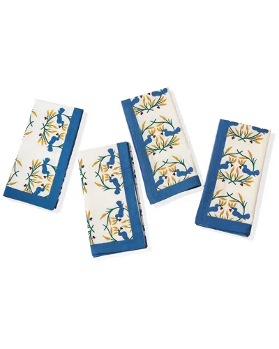 Tiramisu Set Of 4 Bluebird Blooms Block Print Napkins