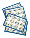 Tiramisu Set Of 4 Bluebird Blooms Block Print Placemats In Blue