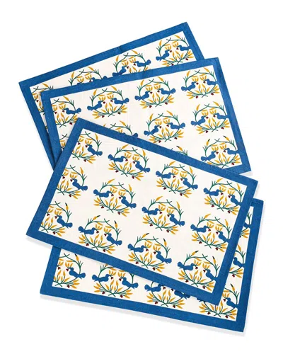 TIRAMISU TIRAMISU SET OF 4 BLUEBIRD BLOOMS BLOCK PRINT PLACEMATS
