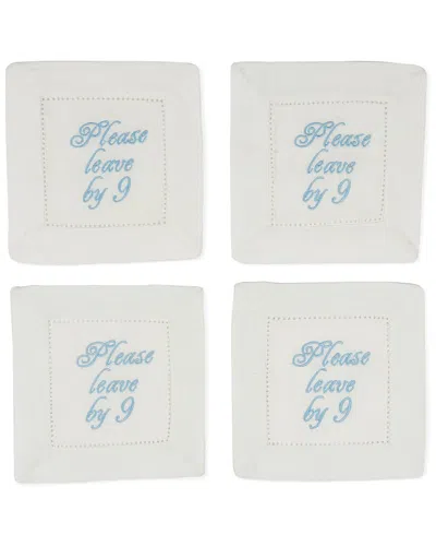 Tiramisu Set Of 4 Bye-bye At Nine Embroidered Cocktail Napkins In Blue